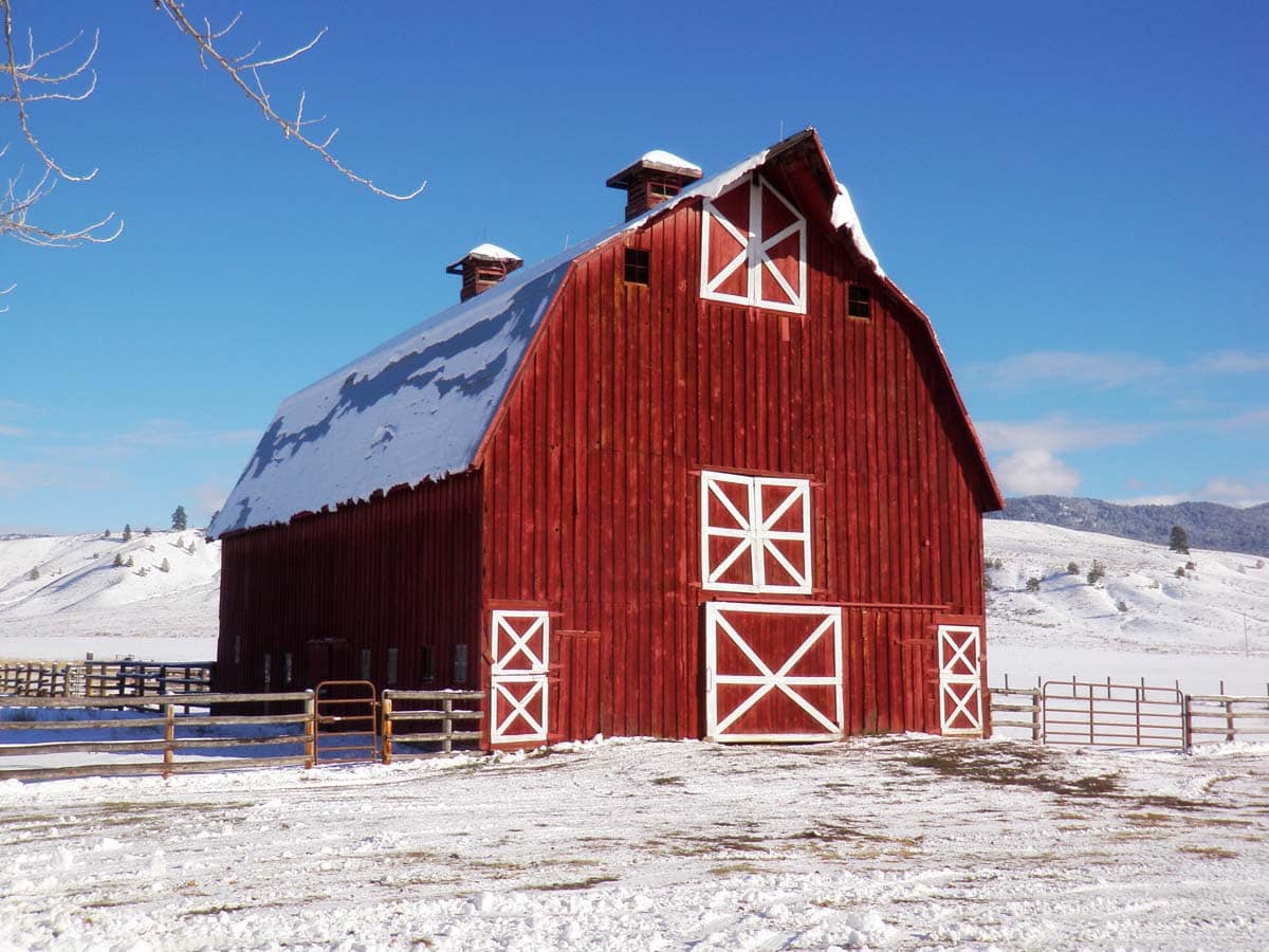 red barn snow brown valley ranch