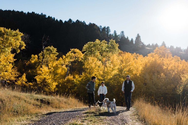 ryan bramlette family dogs walking in fall