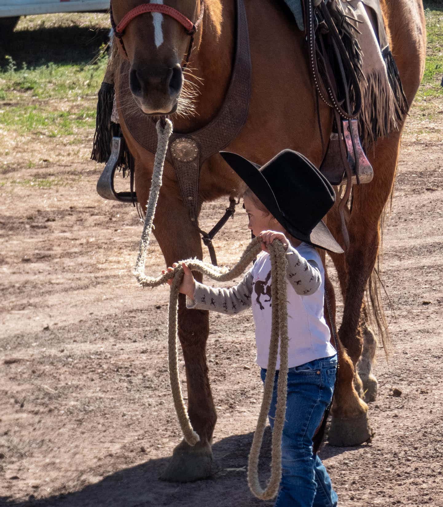 Little Girl Leading Horse Oregon BK Ranch