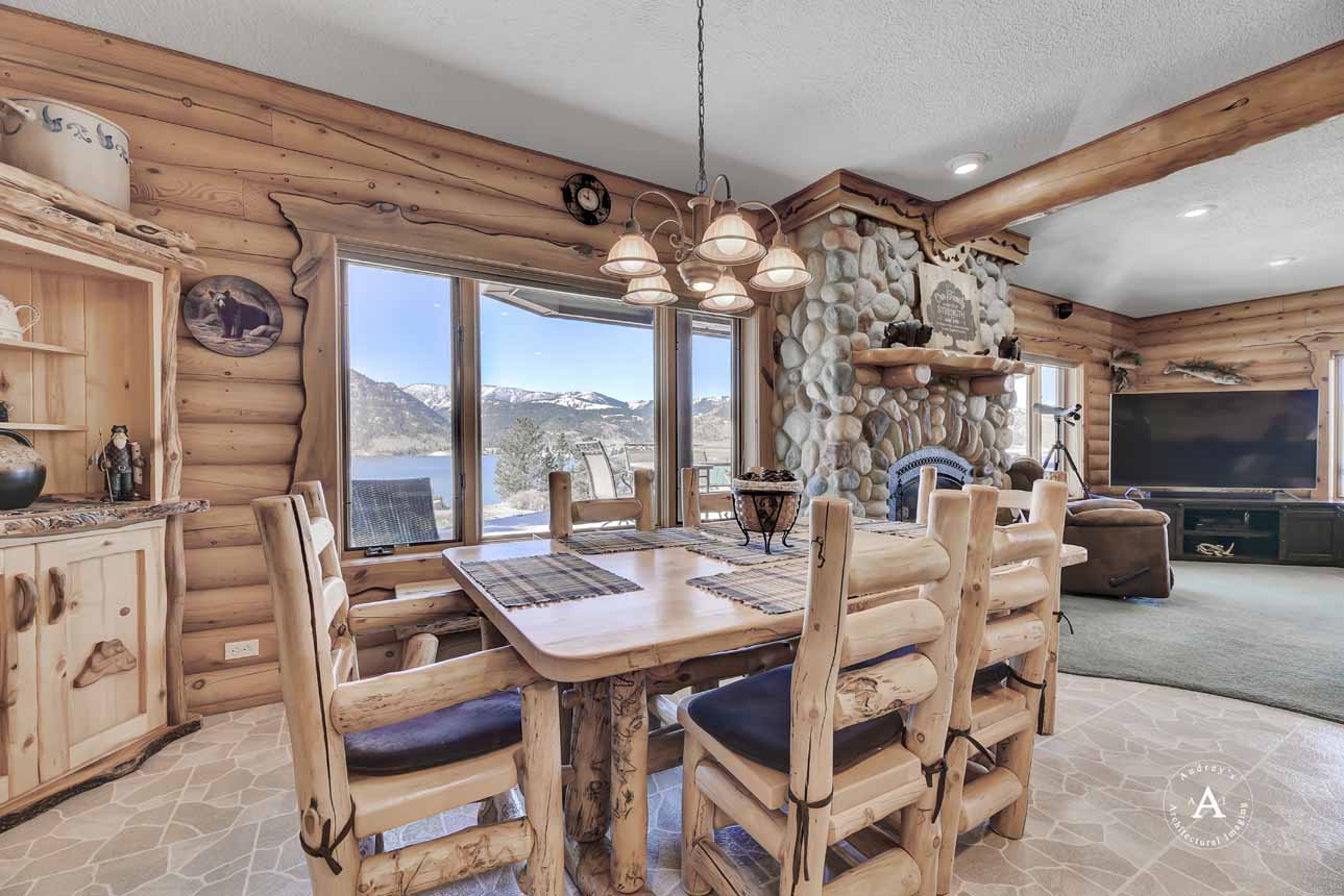 Log Cabin Dining Room Lake Views Montana Holter Lake Cabin Fay Ranches