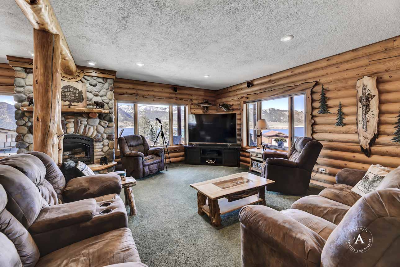 Log Cabin Living Room Cozy Montana Holter Lake Cabin