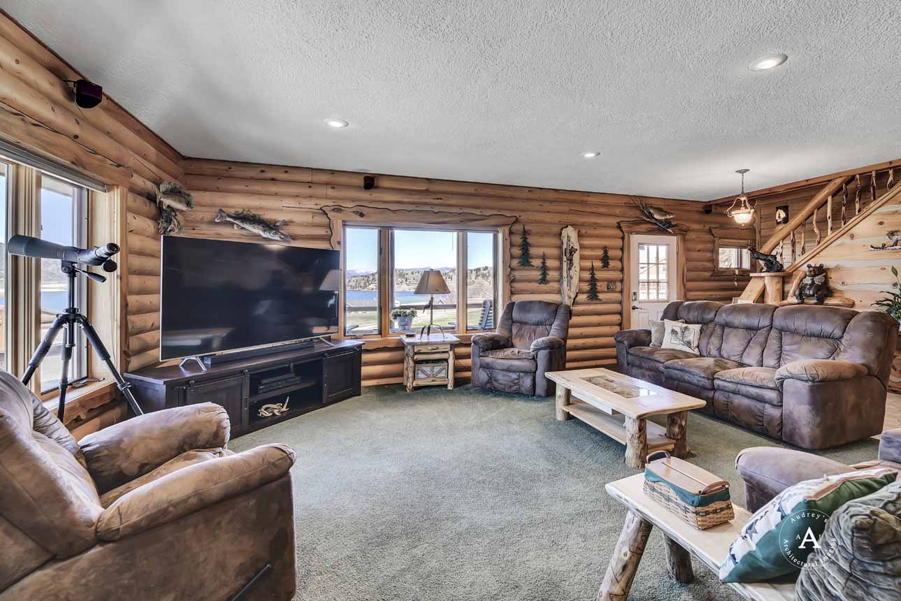 Log Cabin Living Room Entertainment Montana Holter Lake Cabin