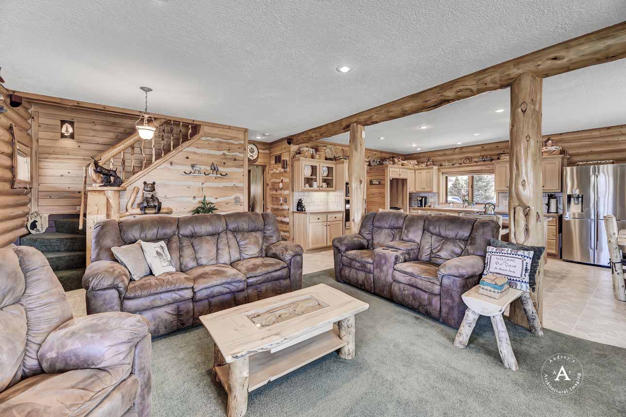 Log Cabin Open Living Room Montana Holter Lake Cabin