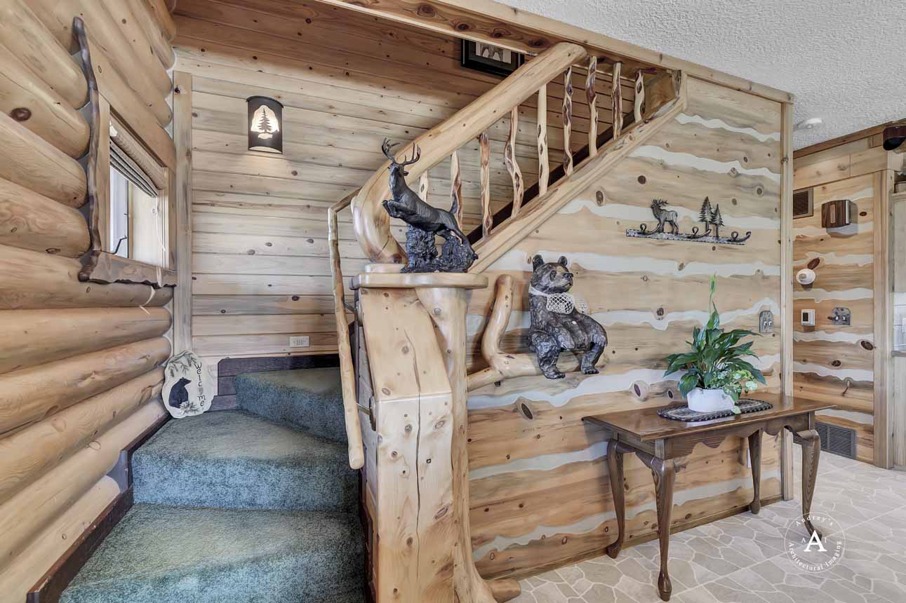 Log Cabin Staircase Montana Holter Lake Cabin