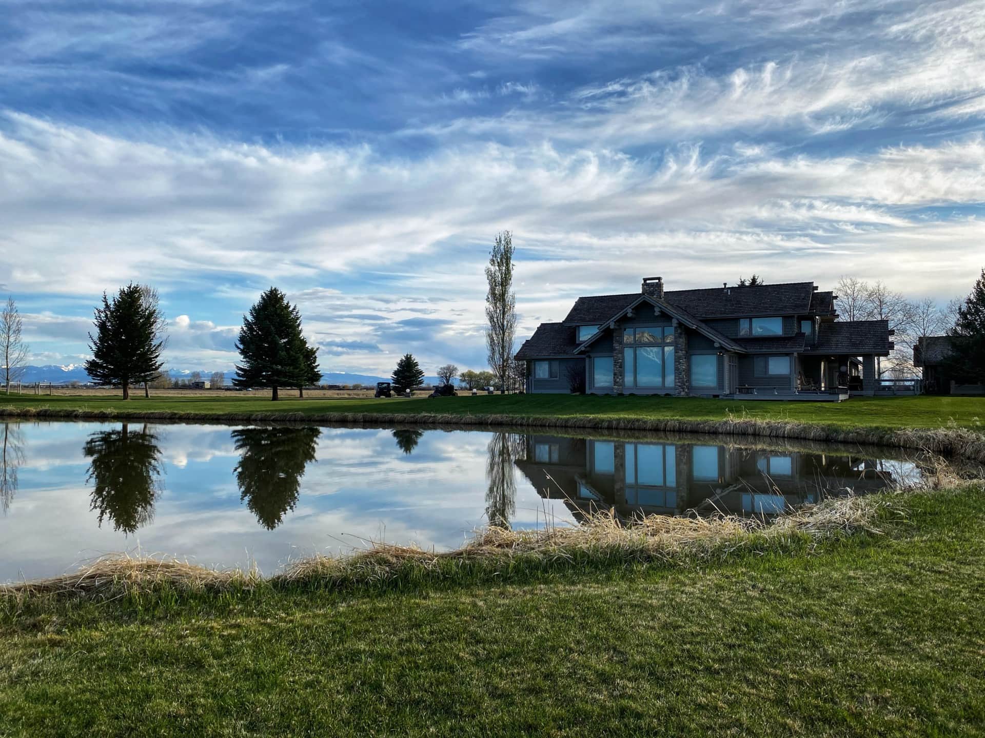 Custom Home Over looking Pond Montana East Gallatin River Ranch Fay