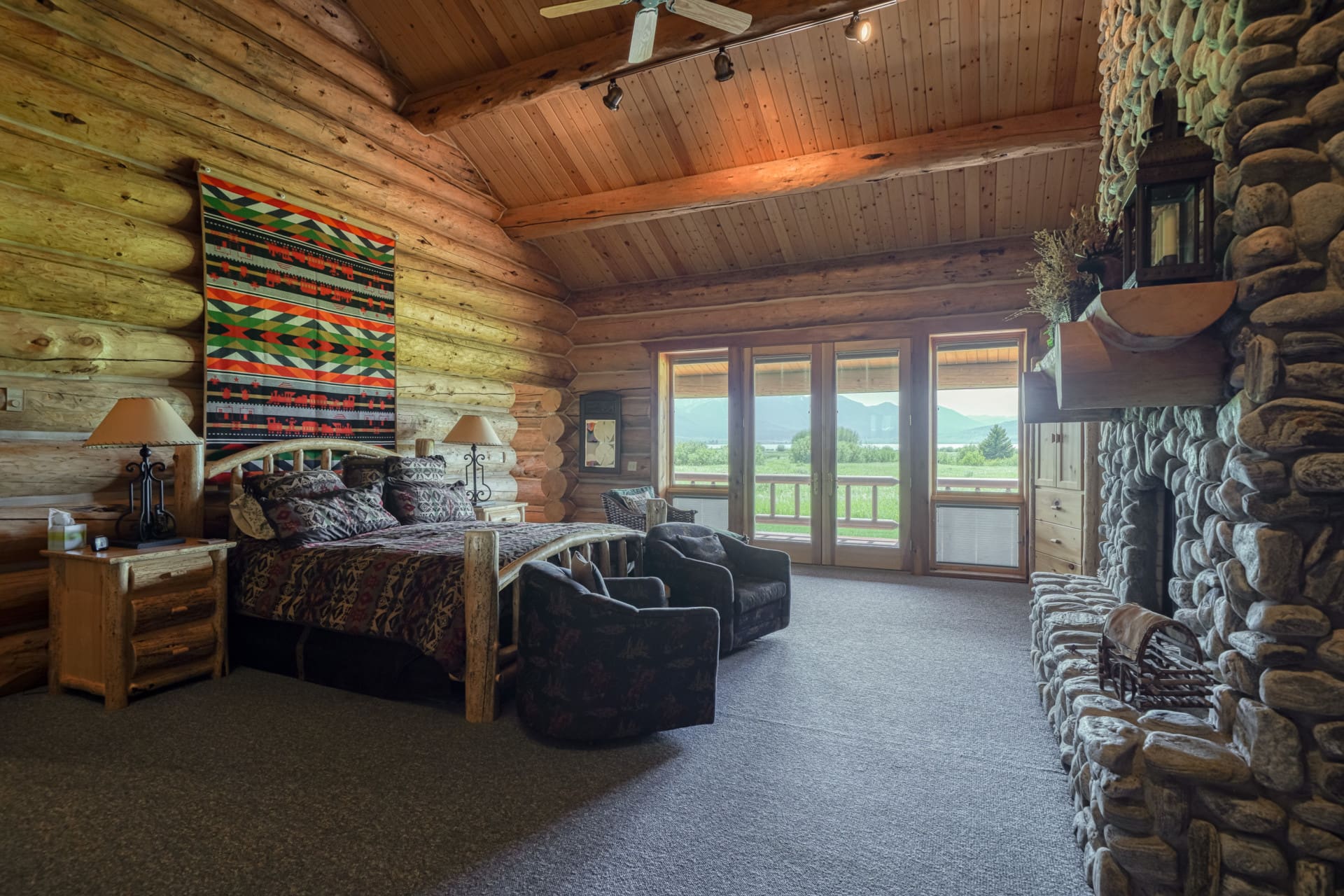 Master bed rooom main cabin Idaho Slash E Ranch