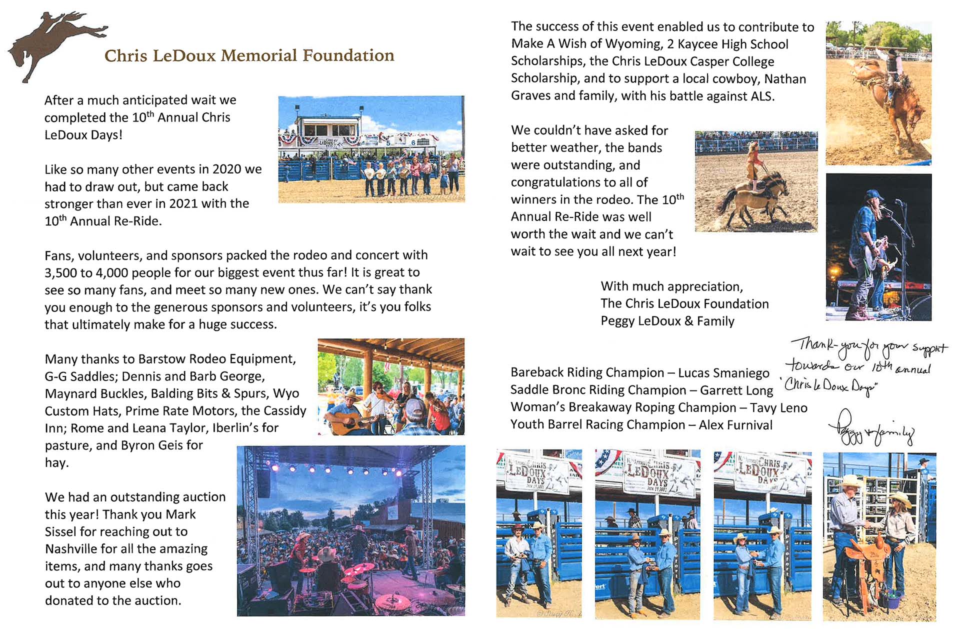 Chris LeDoux Memorial Foundation 10th Annual Chris LeDoux Days Sponsor Community Outreach 2021