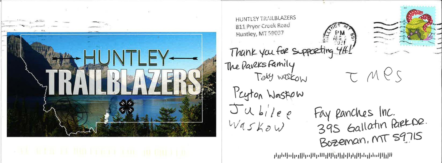 Huntley Trailblazers 4H Club Community Outreach 2021 Fay Ranches