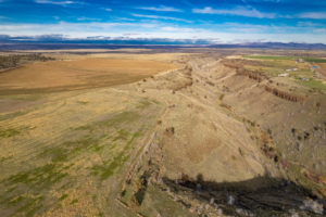 Aerial distant Land Oregon Dry Canyon Farm