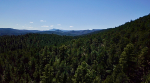 Hermit's peak from cabin site drone new mexico romero hills ranch