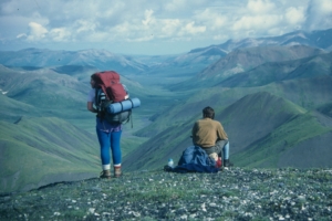 amy holonics and roy bergstrom hiking on savage ridge alaska earthsong lodge