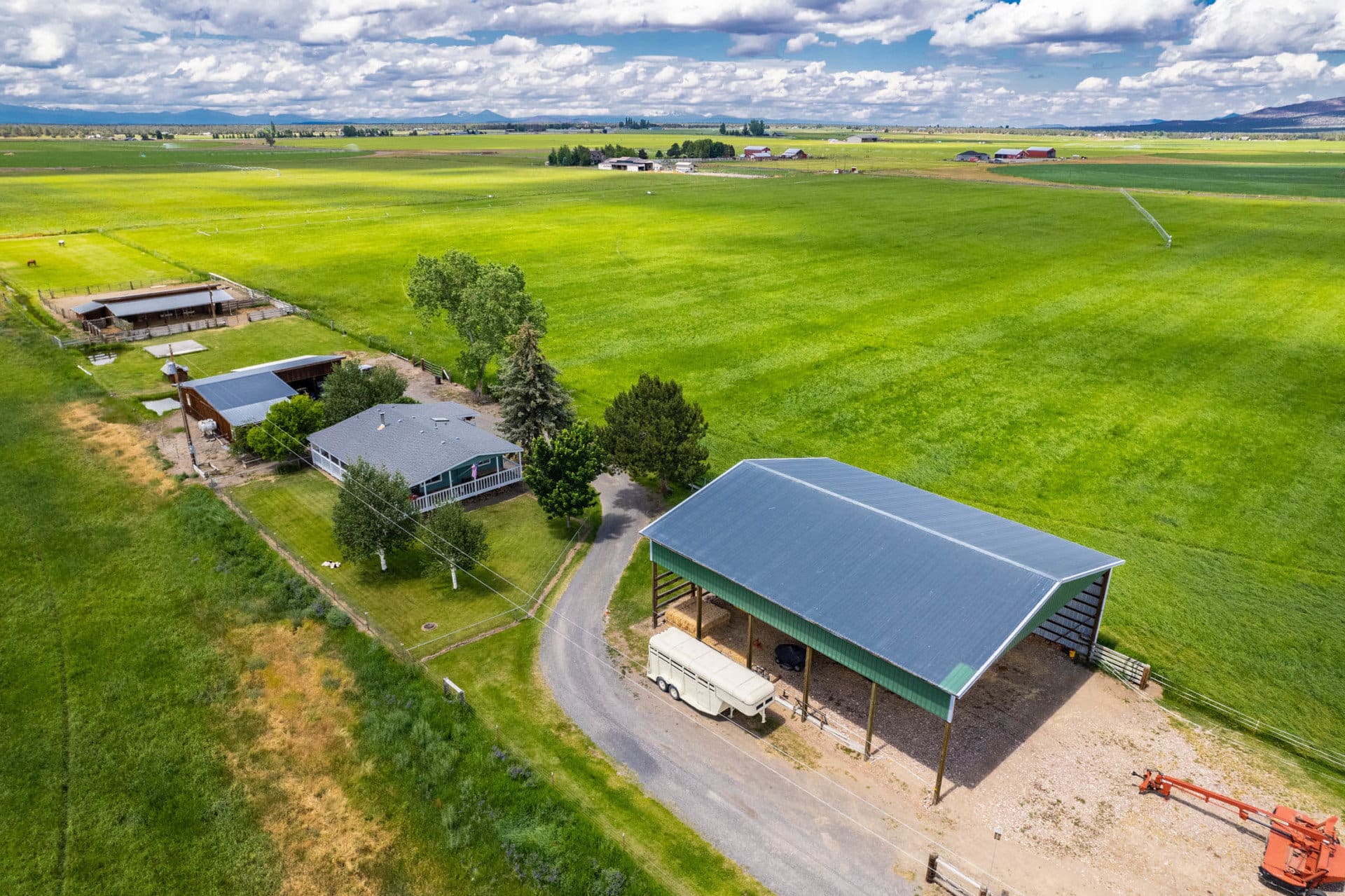 property and field aerial oregon green grass farm