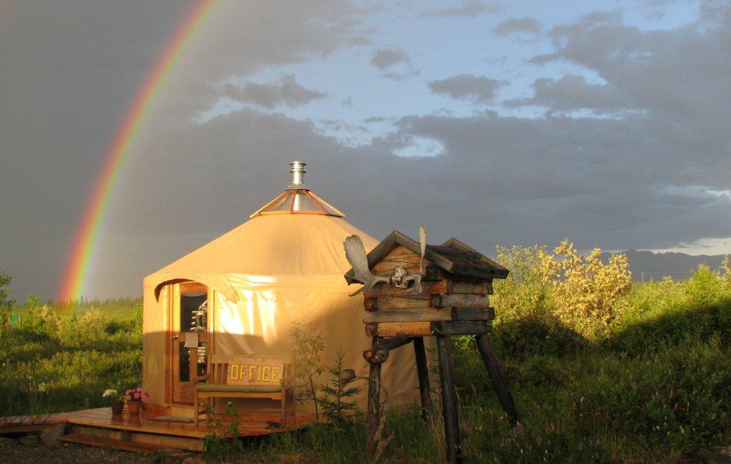 yurt office and rainbow alaska earthsong lodge