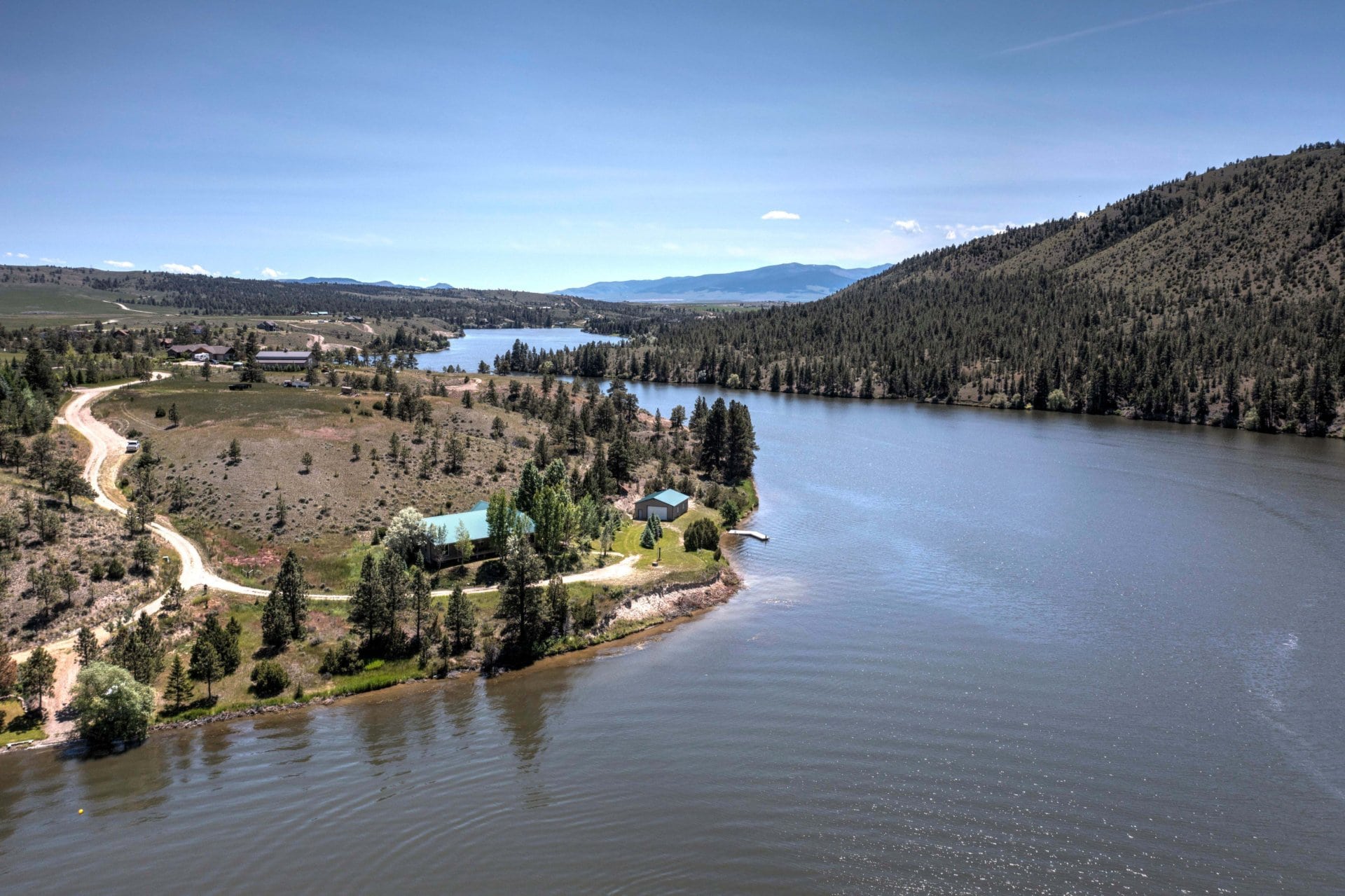 Aerial View Montana Waters Edge on Hauser Lake