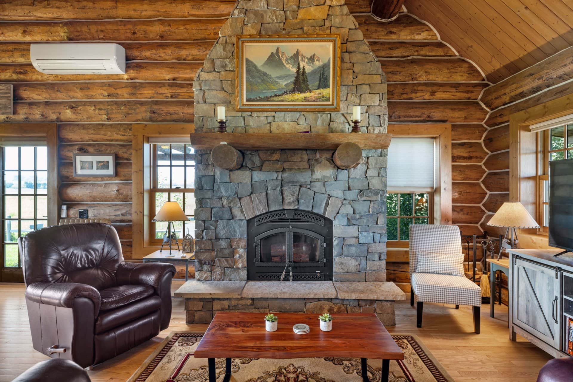 fireplace living room montana big horn river