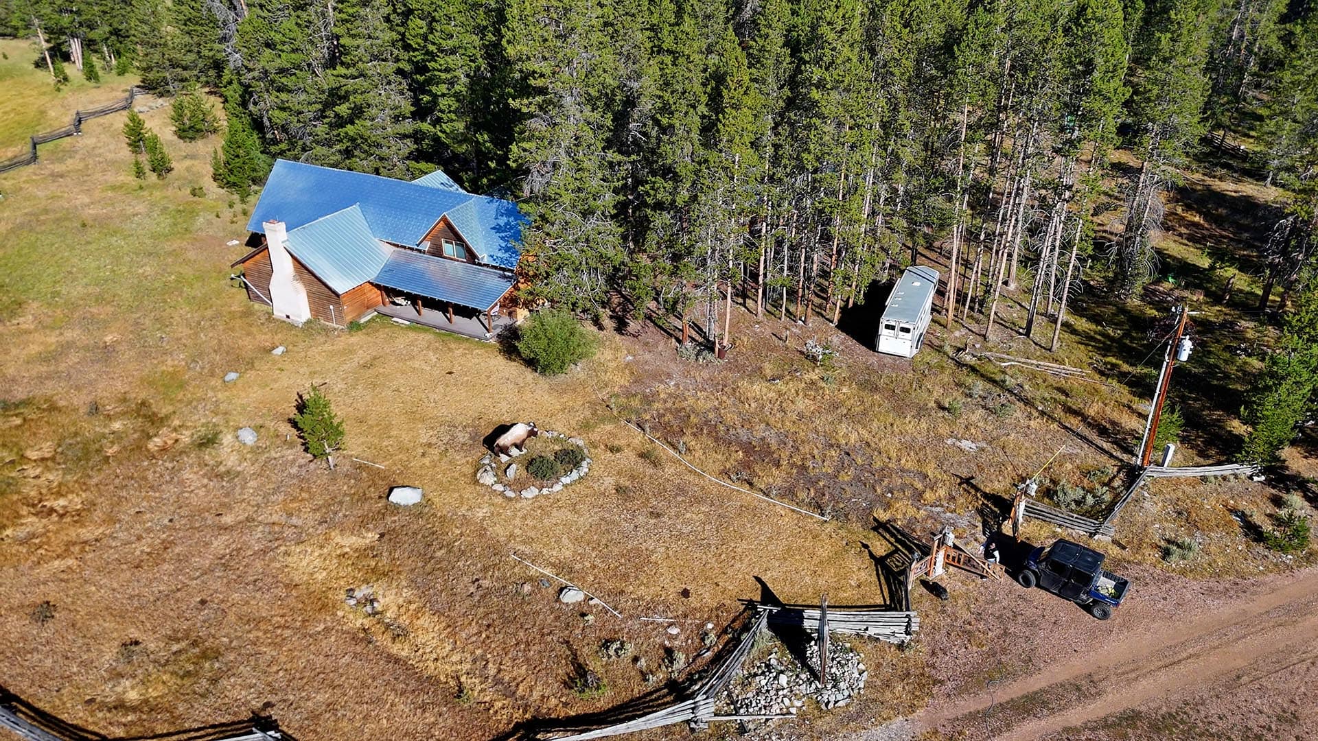 aerial cabin view montana big hole river ranch
