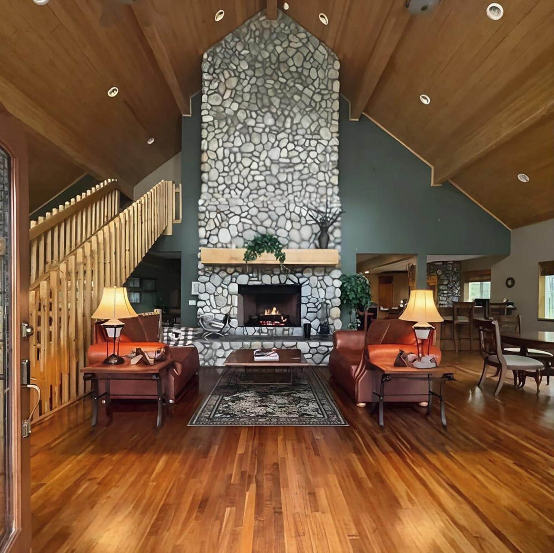 lodge fireplace alaska shulin lake resort