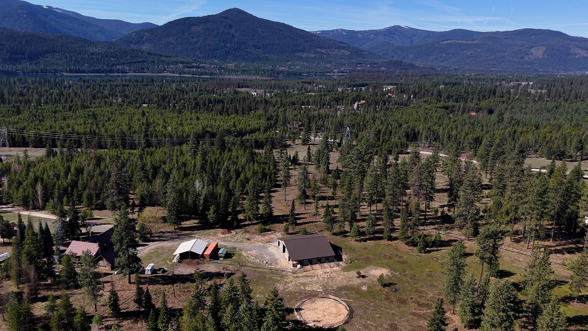 Aerial Barn Round Pen Pasture Montana Cabinet Mountain Wilderness Retreat