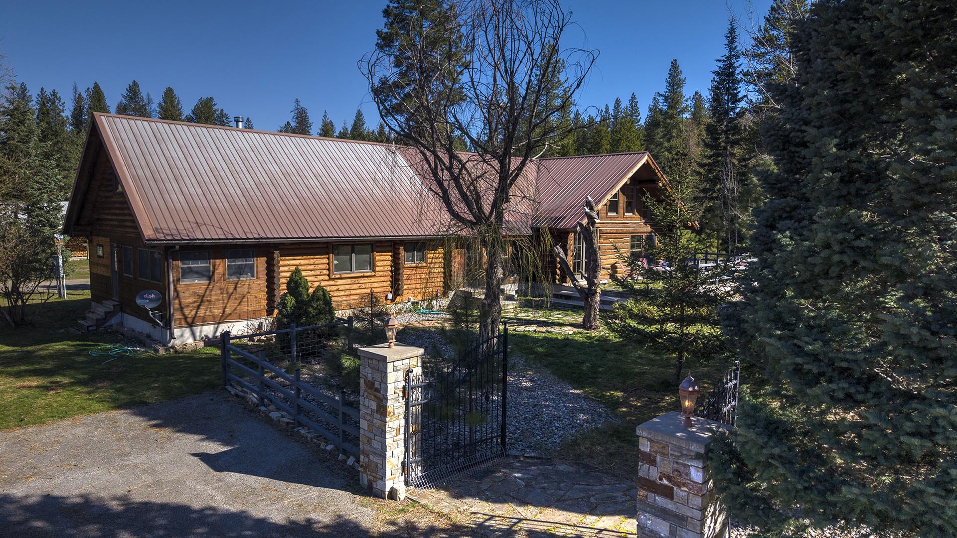 aerial gated entry log cabin montana cabinet mountain wilderness retreat