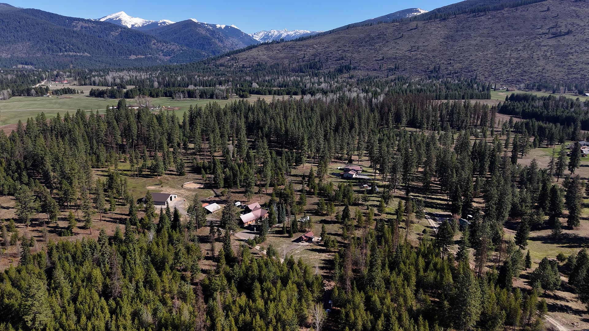 Aerial Ranch Forested Mountain Setting Montana Cabinet Mountain Wilderness Retreat