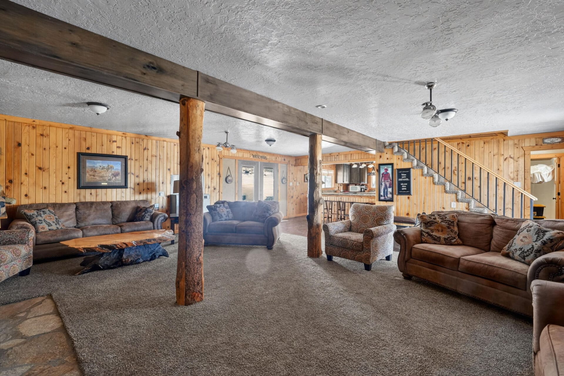 cabin basement living area Idaho the davis lodge at loafer creek falls