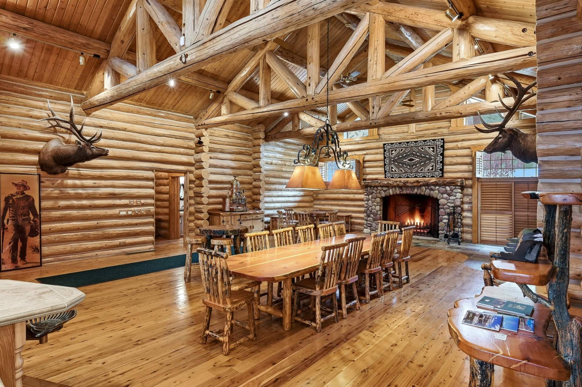 log home great room with fireplace utah casa del rio