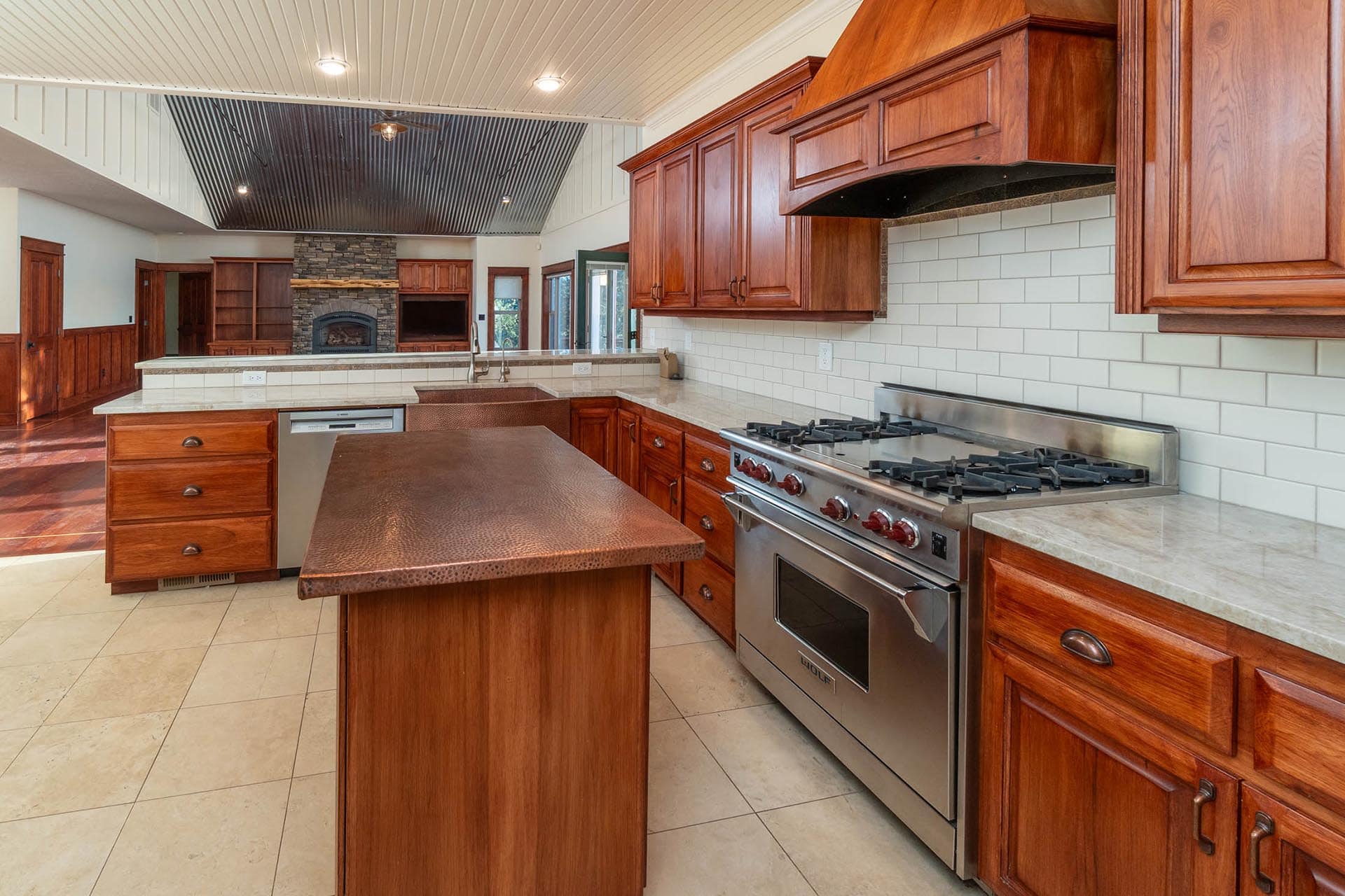 ranch kitchen with custom cabinets and wolf range oregon crooked river rim horse ranch