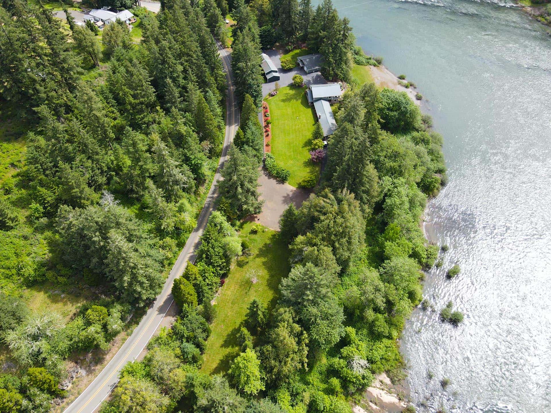 aerial riverfront property with acreage oregon umpqua river retreat at cougar creek