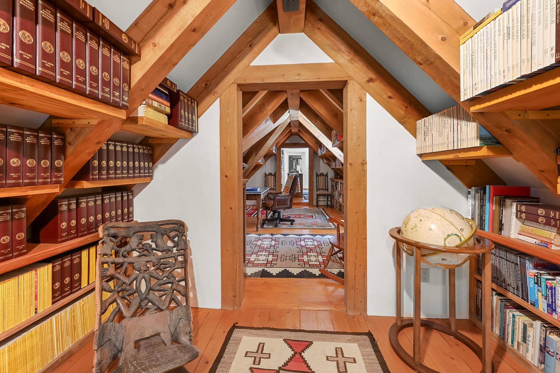attic library with exposed beams residential estate new mexico old canones creek ranch