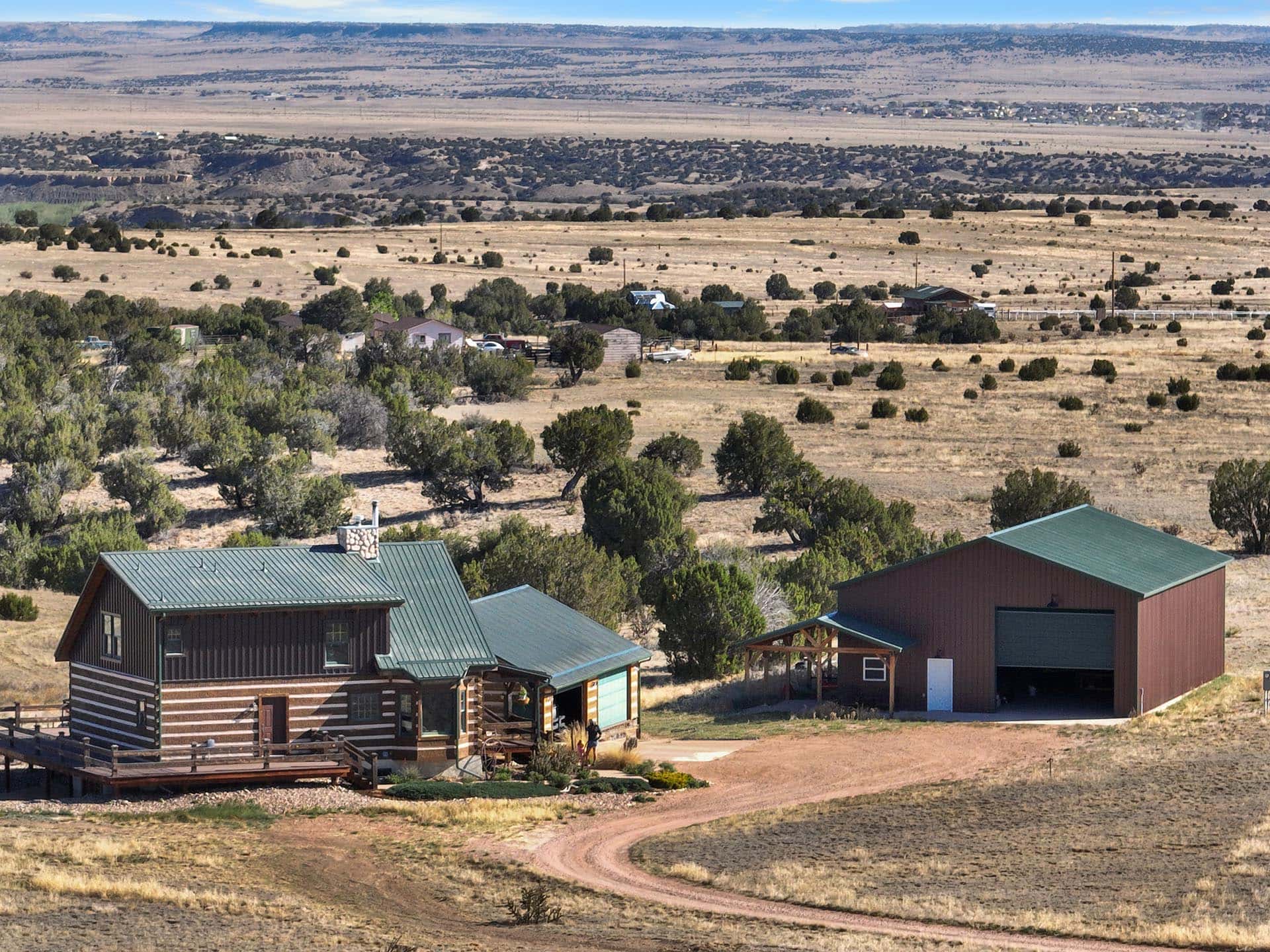 elevated view of home and shop building colorado mchenry ranch