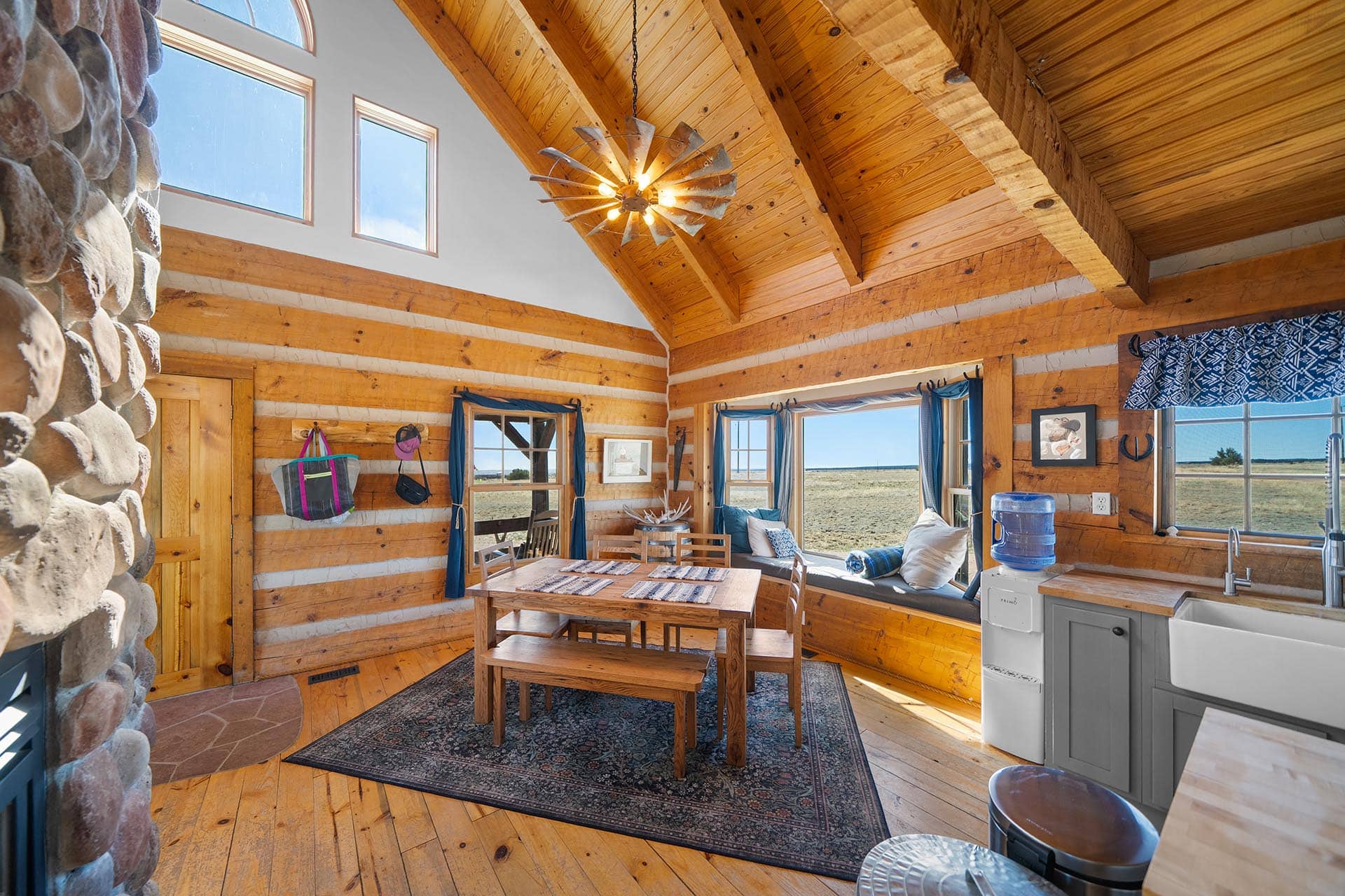 log home dining area with views colorado mchenry ranch