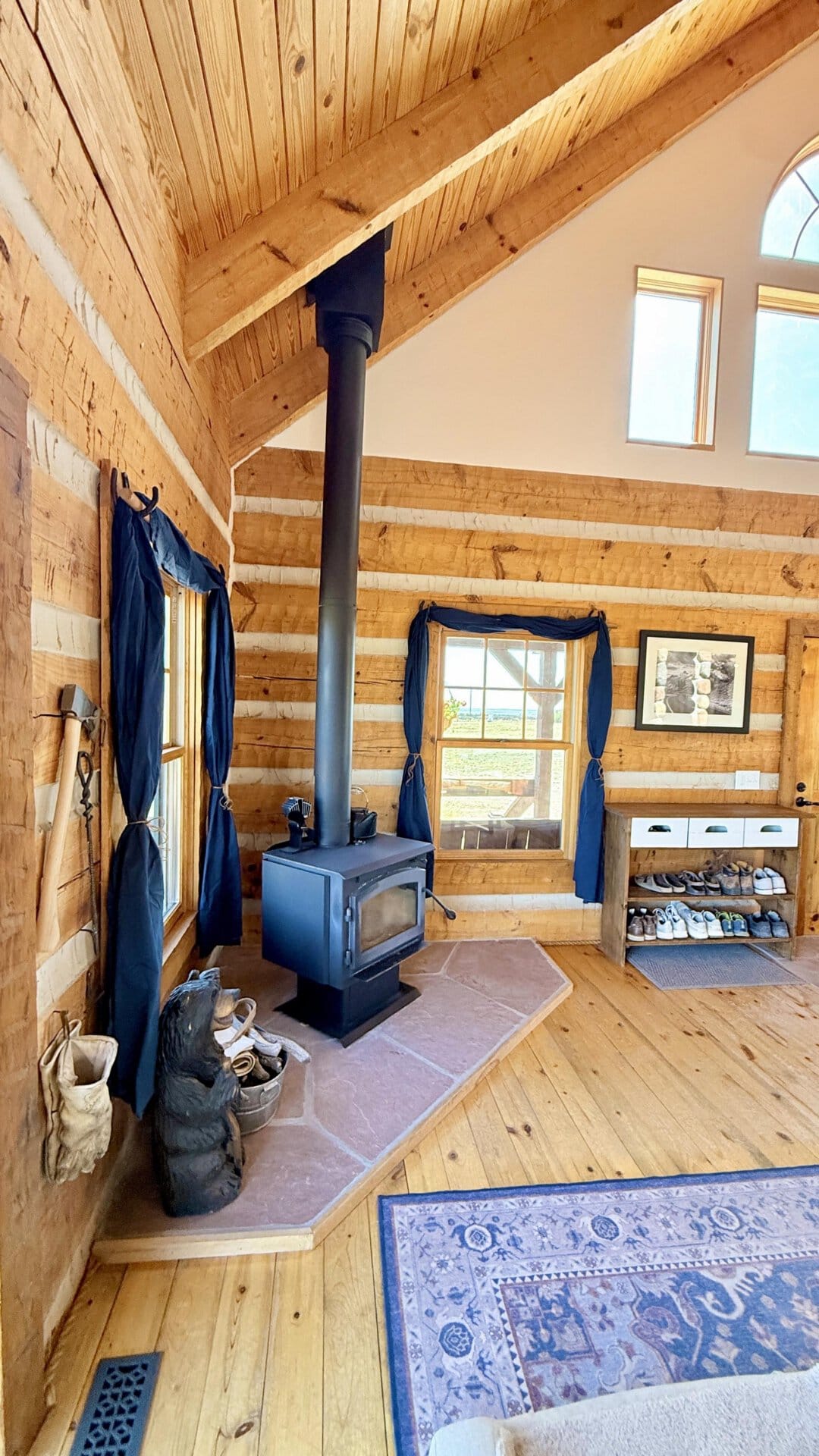 log home with wood burning stove colorado mchenry ranch