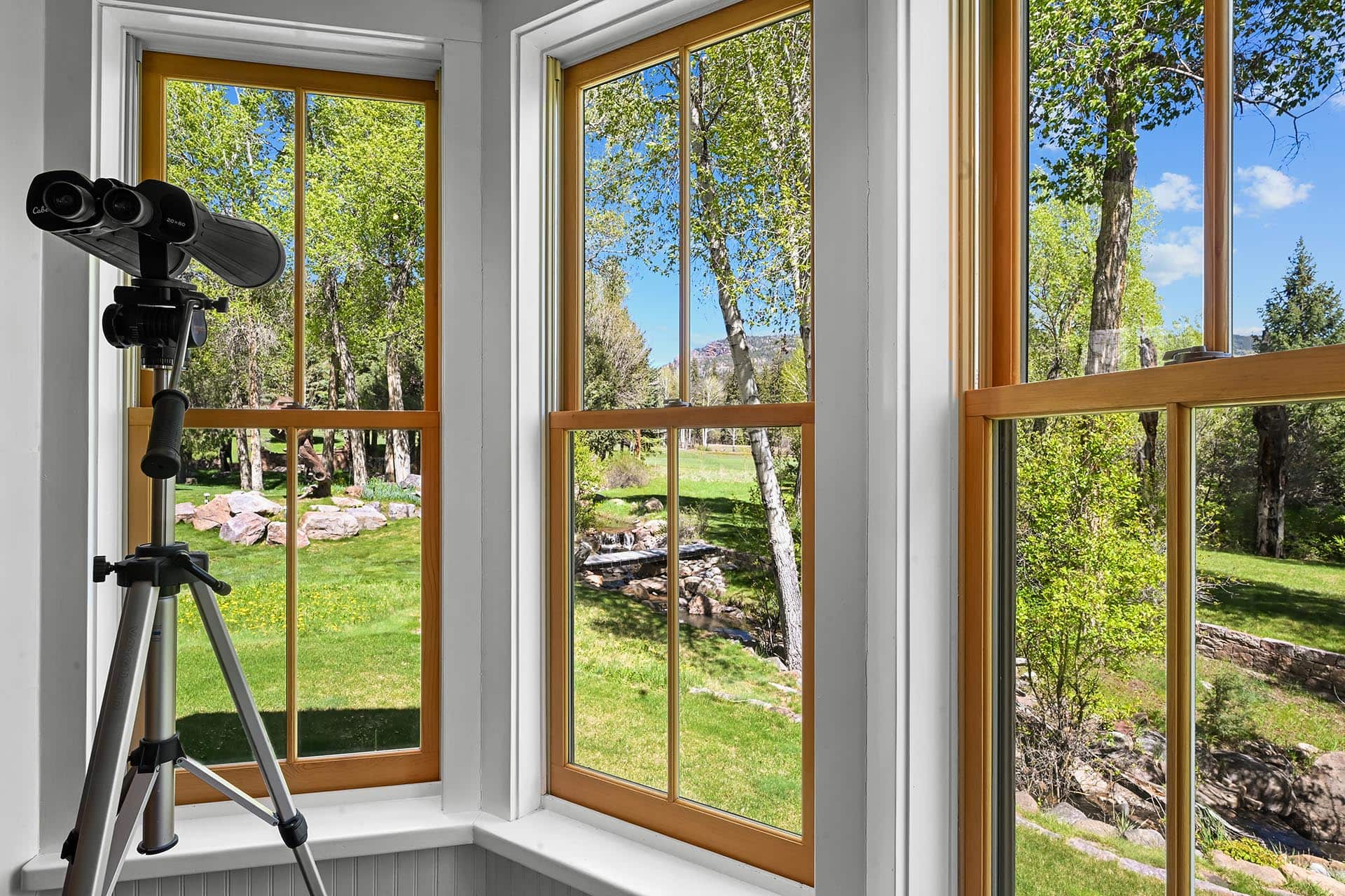 scenic window view of waterfall and creek residential estate for sale new mexico old canones creek ranch