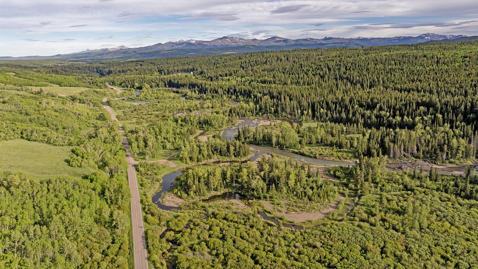 aerial river frontage timber land for sale montana two medicine legacy ranch