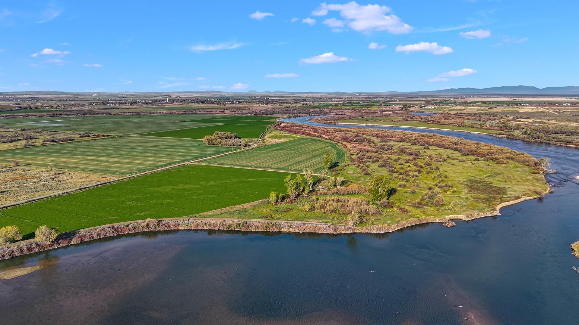 aerial view ranch property for sale idaho oxbow crescent