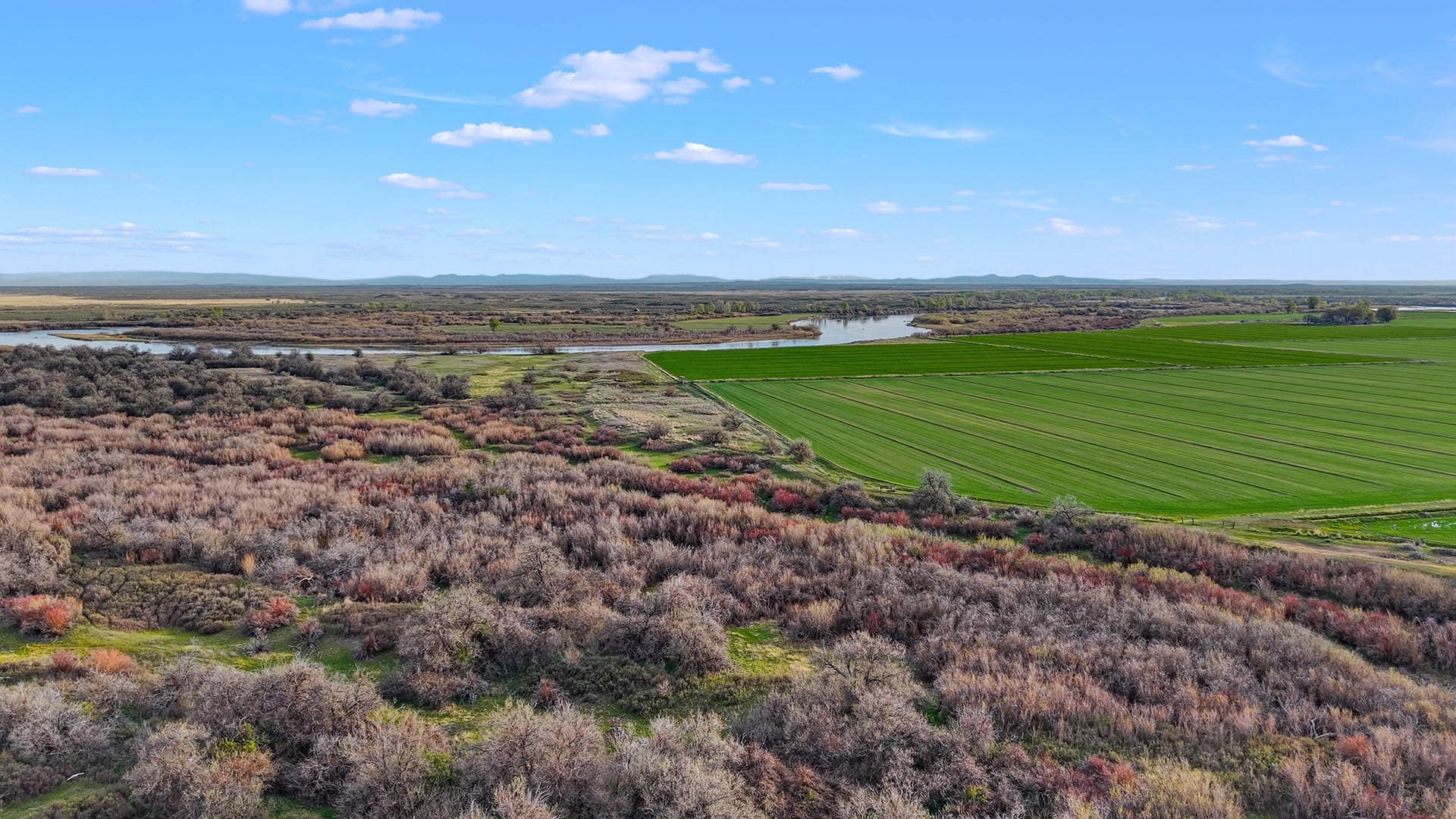 aerial view river farmland ranch for sale idaho oxbow crescent