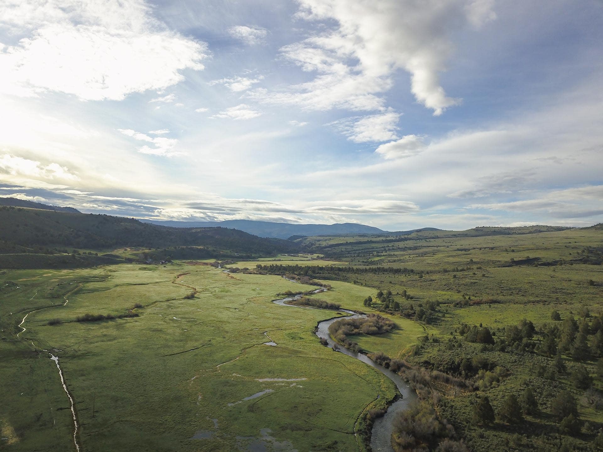 aerial view river valley land oregon ironside castle rock ranch