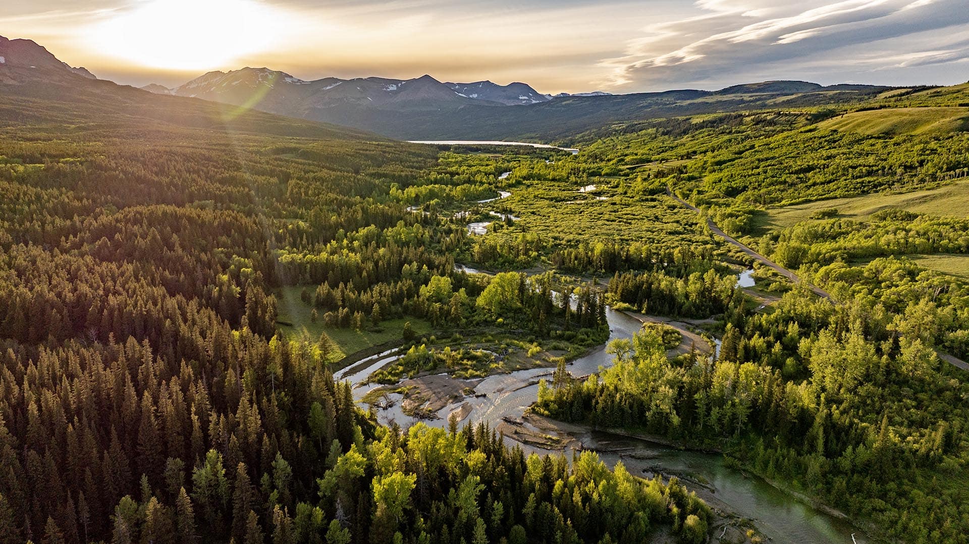 aerial view winding river land for sale montana two medicine legacy ranch