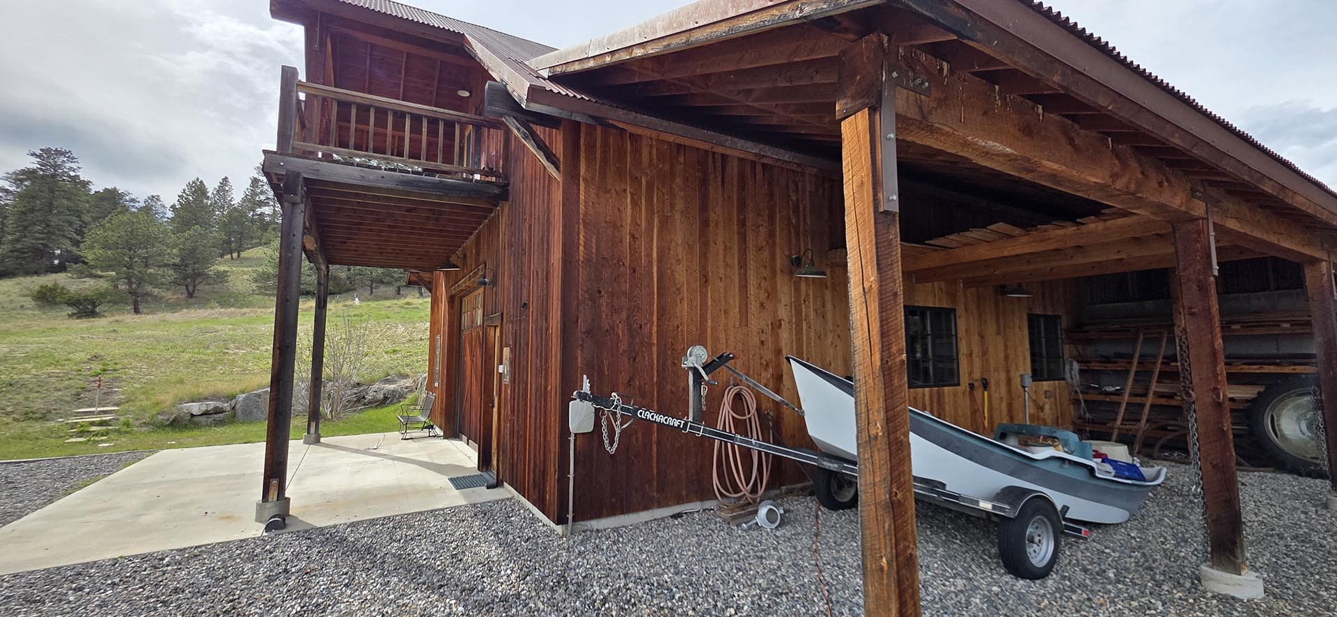 boat storage outbuilding land montana springtime ranch on the yellowstone river