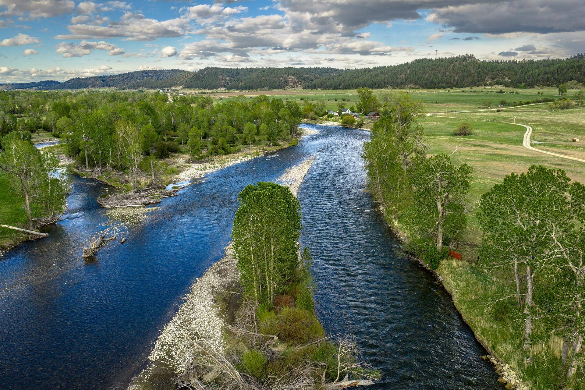braided river channels and tree lined banks montana stillwater riffle ranch