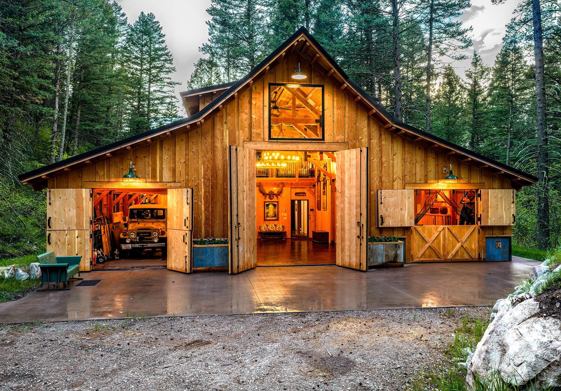 custom barn with lounge area for sale montana bozeman creekside hideaway