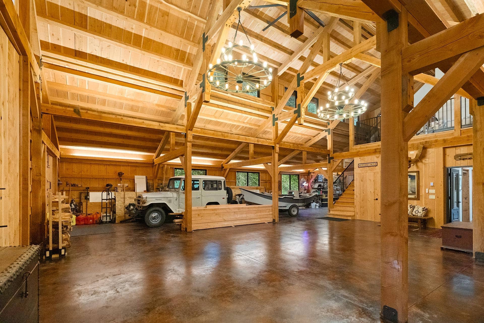 garage with vehicle and boat storage property montana bozeman creekside hideaway