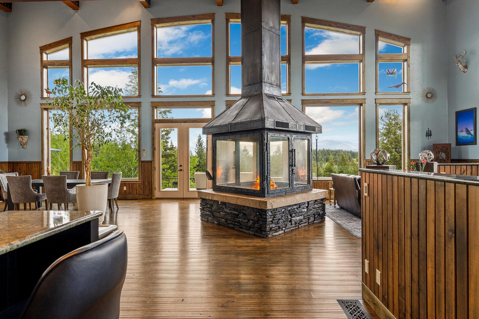great room with panoramic views property montana fortine creek overlook estate
