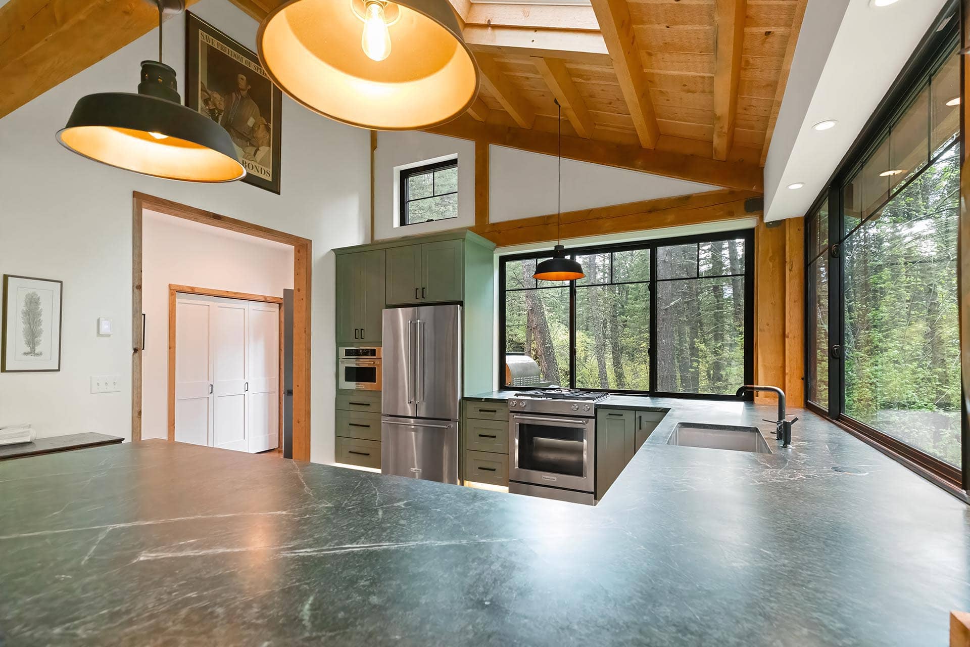 green cabinet kitchen land montana bozeman creekside hideaway