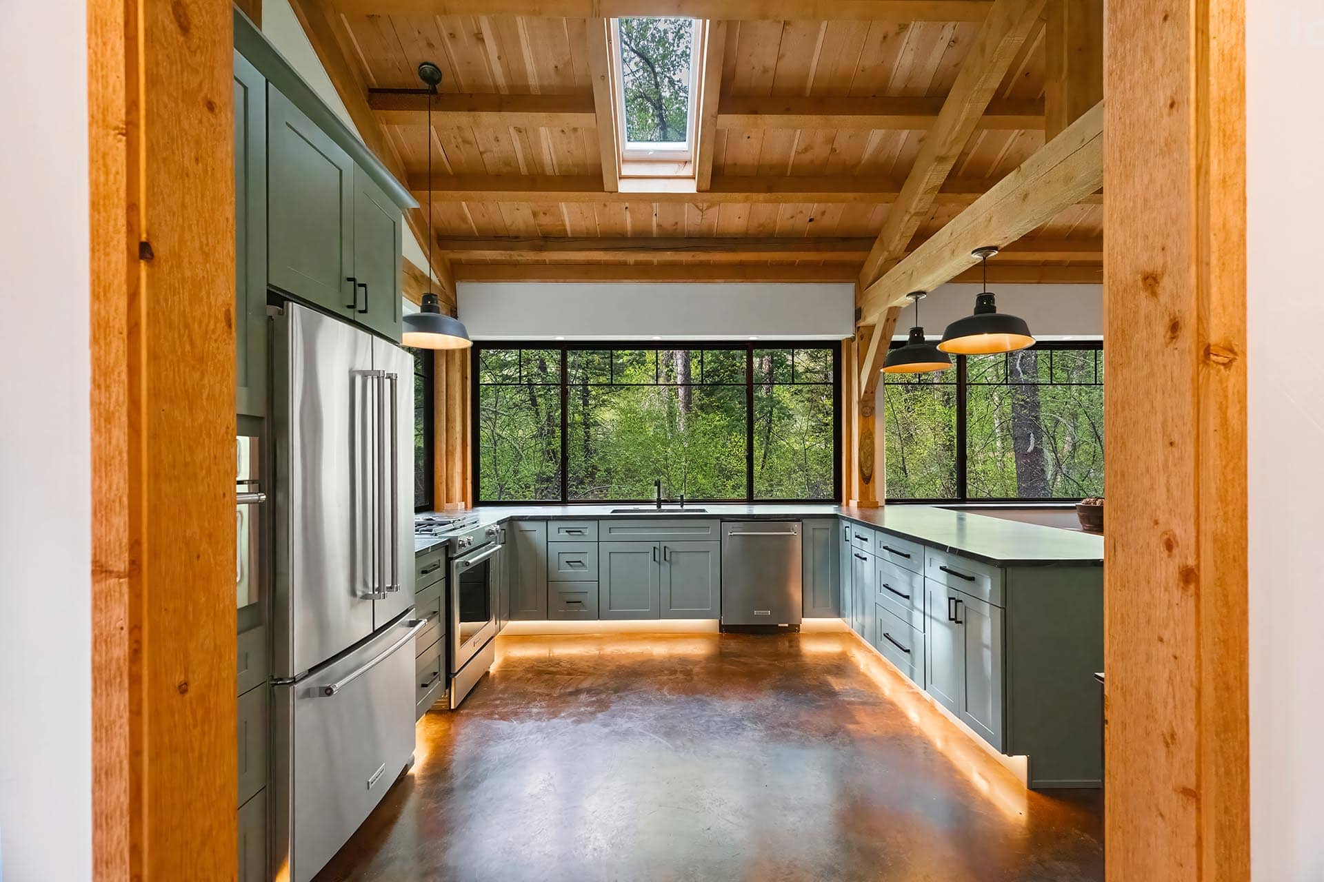 kitchen with timber beams for sale montana bozeman creekside hideaway