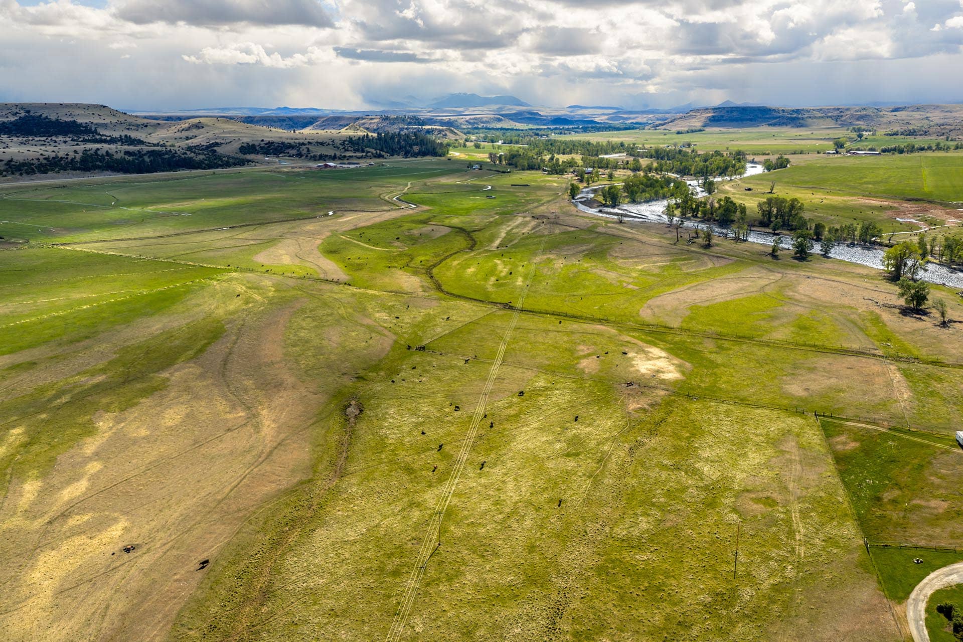 land with winding river and grazing cattle for sale montana stillwater riffle ranch