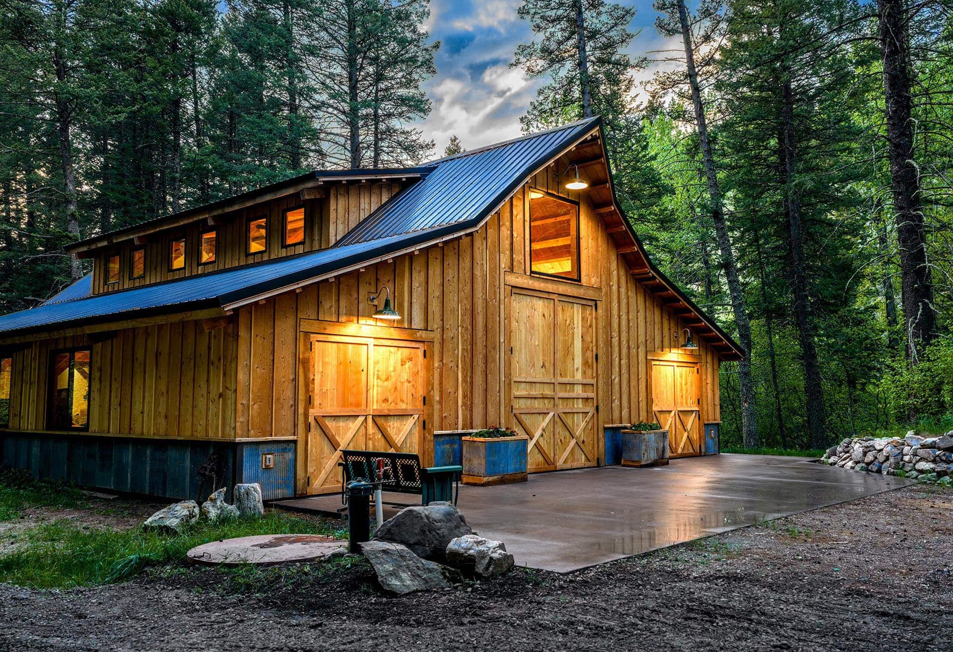 large outbuilding with multiple doors for sale montana bozeman creekside hideaway