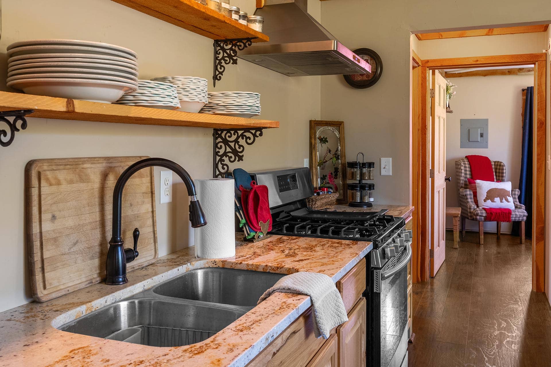 lodge kitchen with granite countertops montana two rivers lodge