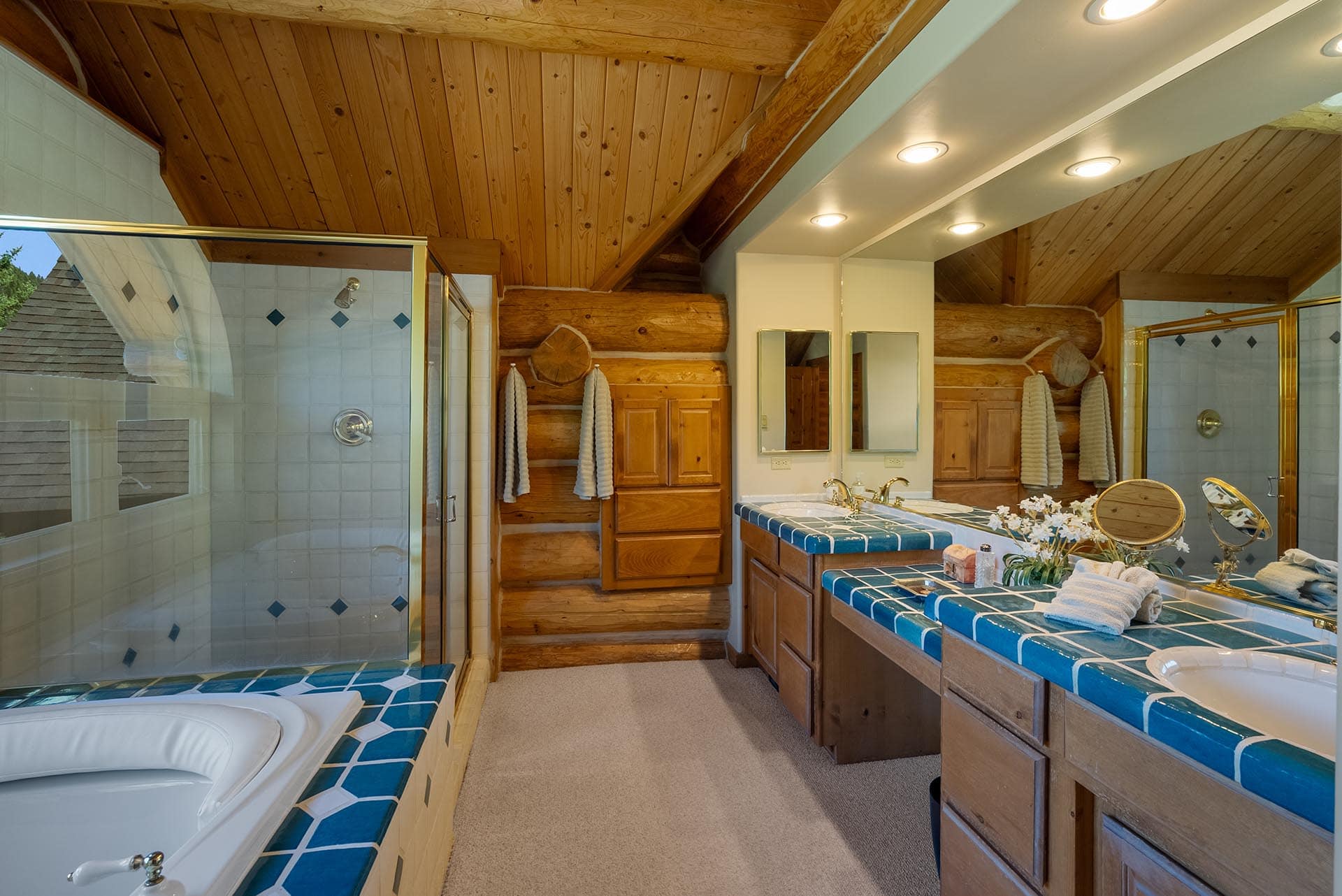 log home bathroom interior montana gallatin riverfront retreat in big sky
