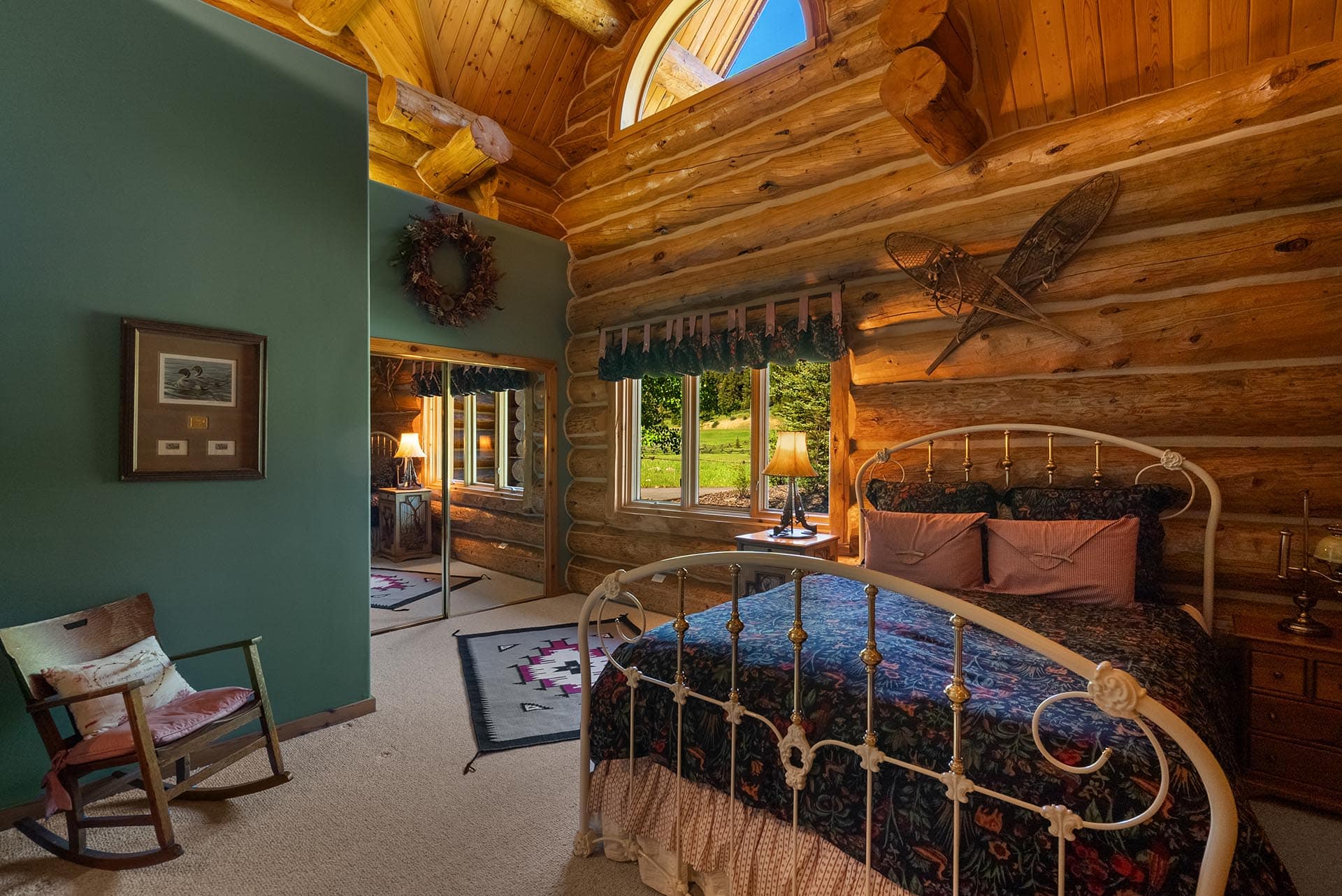 log home bedroom with scenic view montana gallatin riverfront retreat in big sky